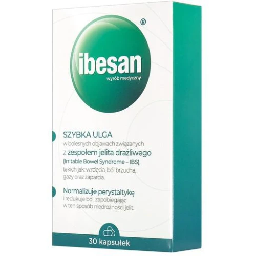 Ibesan, 30 kapsułek - Z glinką mineralną oraz simetikonem pomagają łagodzić objawy zespołu jelita drażliwego