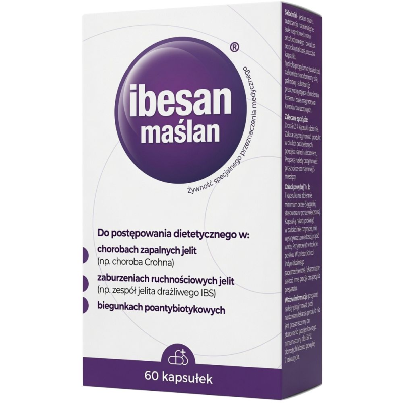 Ibesan maślan, 60 kapsułek - Preparat z maślanem sodu, na problemy jelitowe