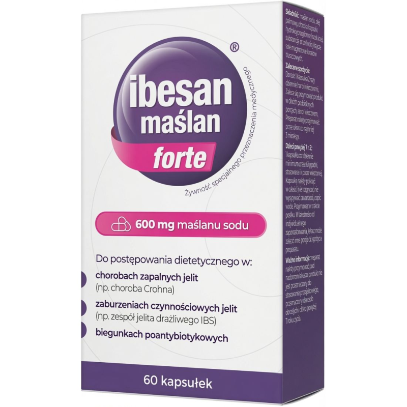 Ibesan maślan forte, 60 kapsułek - Z maślanem sodu, dla dorosłych i dzieci powyżej 7 lat