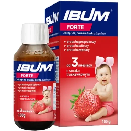 Ibum Forte 200 mg/5 ml, smak truskawkowy, zawiesina doustna, 100 g - Wykazuje działanie przeciwbólowe, przeciwgorączkowe i przeciwzapalne