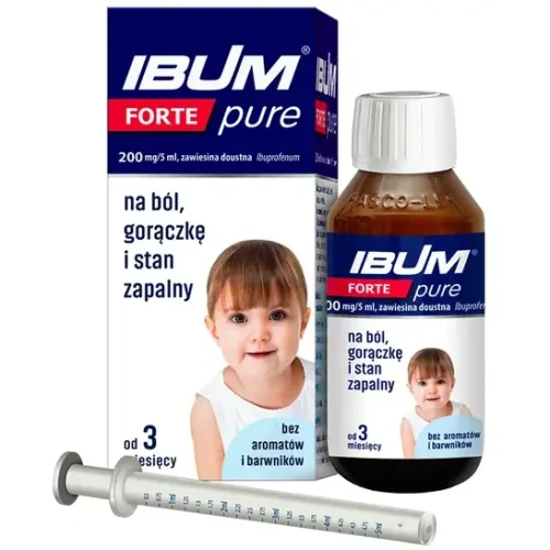Ibum Forte Pure, bez aromatów i barwników, zawiesina doustna, 100 g  - W przebiegu grypy, przeziębienia oraz stanach zapalnych ucha środkowego