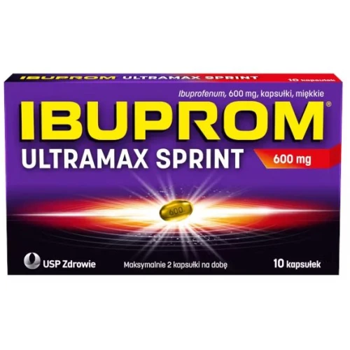 Ibuprom Ultramax Sprint 600 mg, 10 kapsułek - Szybka ulga w bólu, gorączce i stanach zapalnych