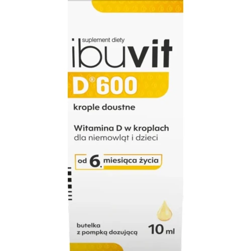 Ibuvit D 600 j.m., krople doustne, 10 ml - Suplement diety z witaminą D3, która wspiera prawidłowe funkcjonowanie układu odpornościowego. 