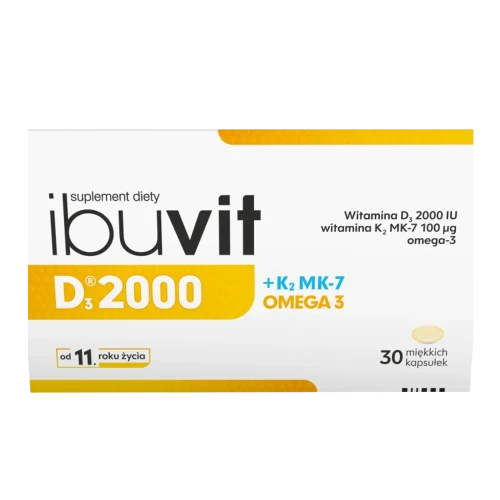 Ibuvit D3 2000 + K2 MK-7 Omega 3, 30 kapsułek miękkich - Suplement diety z witaminami D3 i K2 MK-7 oraz kwasami Omega-3