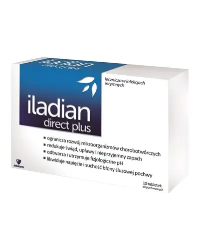 Iladian direct plus, 10 tabletek dopochwowych - Ograniczają rozwój mikroorganizmów chorobotwórczych, utrzymują fizjologiczne pH pochwy