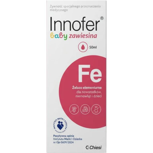 Innofer Baby, zawiesina doustna, 50ml - Żelazo elementarne w oleju roślinnym MCT, przeznaczone dla noworodków, niemowląt i dzieci