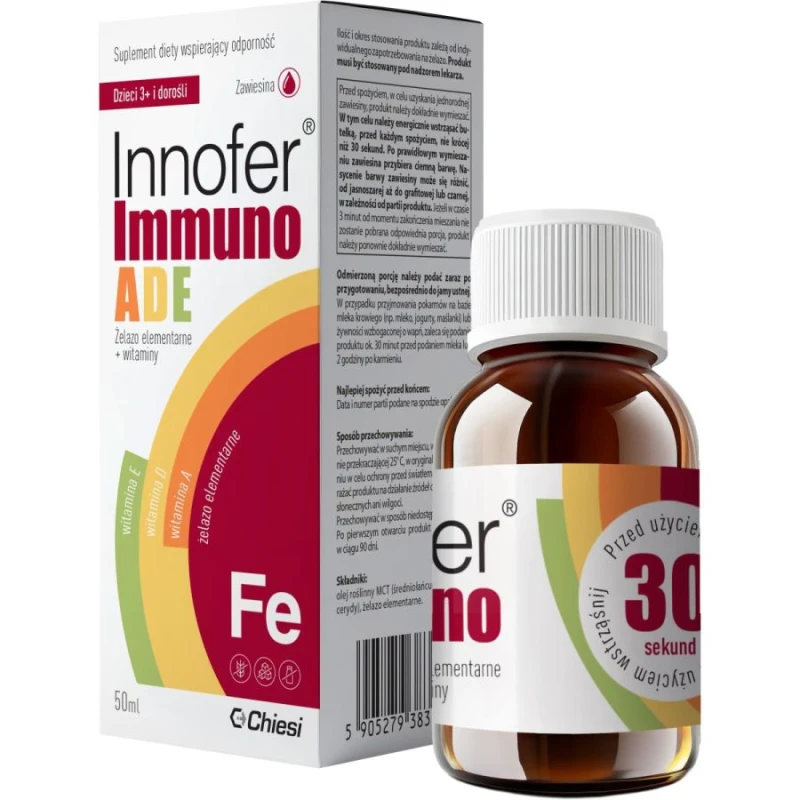 Innofer Immuno ADE, 50 ml - Żelazo i witaminy A, D, E dla dzieci od 3. roku życia i dorosłych