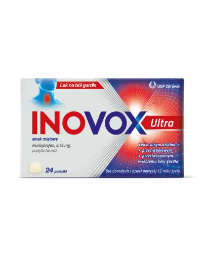 Inovox Ultra smak miętowy, 24 pastylki do ssania - Na ból gardła