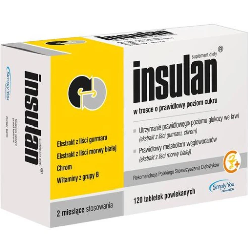 Insulan, 120 tabletek powlekanych - Z ekstraktem z liści morwy białej i liści gurmaru oraz chromem