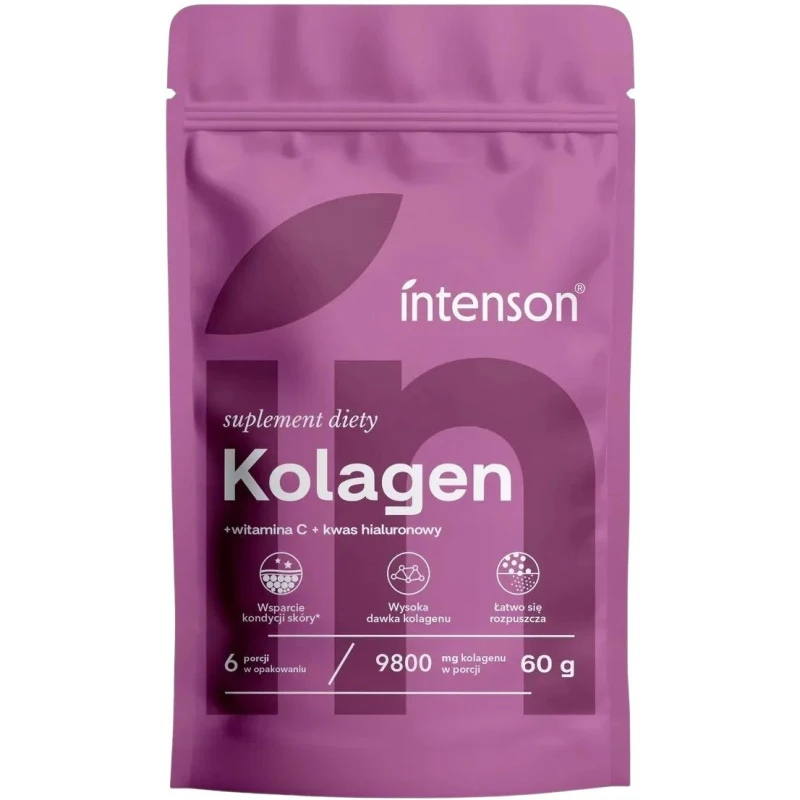 Intenson Kolagen + Witamina C + Kwas Hialuronowy, 60 g - Skoncentrowana formuła do codziennej suplementacji
