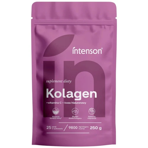 Intenson Kolagen + Witamina C + Kwas hialuronowy, 250 g - Suplement diety w proszku wspierający codzienną dietę