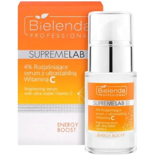 Bielenda Supremelab Energy Boost 4% Rozjaśniające serum z ultrastabilną Witaminą C, 15 ml - Przeciw przebarwieniom i oznakom starzenia
