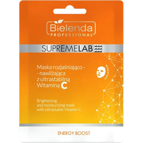 Bielenda Supremelab Energy Boost Maska rozjaśniająco - nawilżająca z ultrastabilną witaminą C, 1 sztuka - Na przebarwienia i odwodnienie skóry