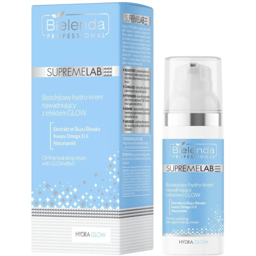 Bielenda Supremelab Hydra Glow Bezolejowy hydro-krem nawadniający z efektem glow, 50 ml - Do cery tłustej, mieszanej i wrażliwej