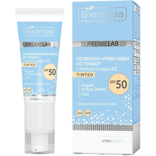 Bielenda Supremelab Hydra Glow Ochronny hydro-krem do twarzy z formułą tonującą CC SPF 50, 40 ml - Z efektem glow i wysoką ochroną UV