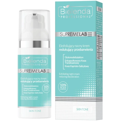 Bielenda Supremelab Skin Tone Eksfoliujący nocny krem redukujący przebarwienia, 50 ml - Na przebarwienia, nierówny koloryt i ślady potrądzikowe