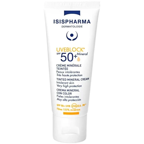 Isispharma Uveblock Krem mineralny SPF 50+, koloryzujący, 40 ml - 100% filtry mineralne, bardzo wysoka ochrona UV