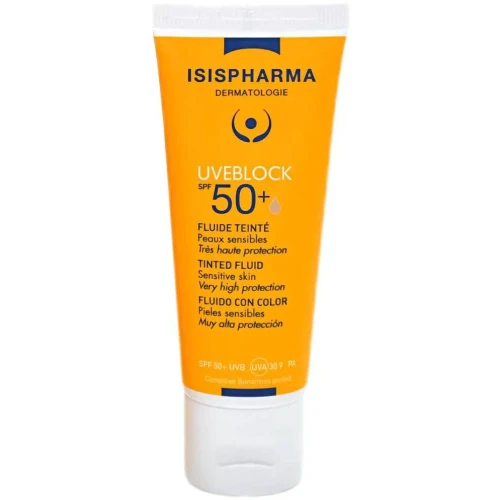 Isispharma Uveblock Fluid SPF 50+, koloryzujący, 40 ml - Wyrównuje koloryt skóry