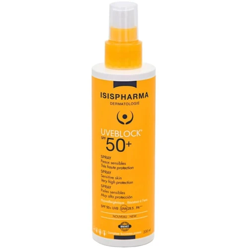 Isispharma Uveblock Spray SPF50+, 200 ml - Dla całej rodziny, bezzapachowy i wodoodporny