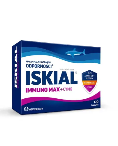 Iskial Immuno Max + Cynk, 120 kapsułek - Z olejem z wątropy rekina, witaminą D i cynkiem