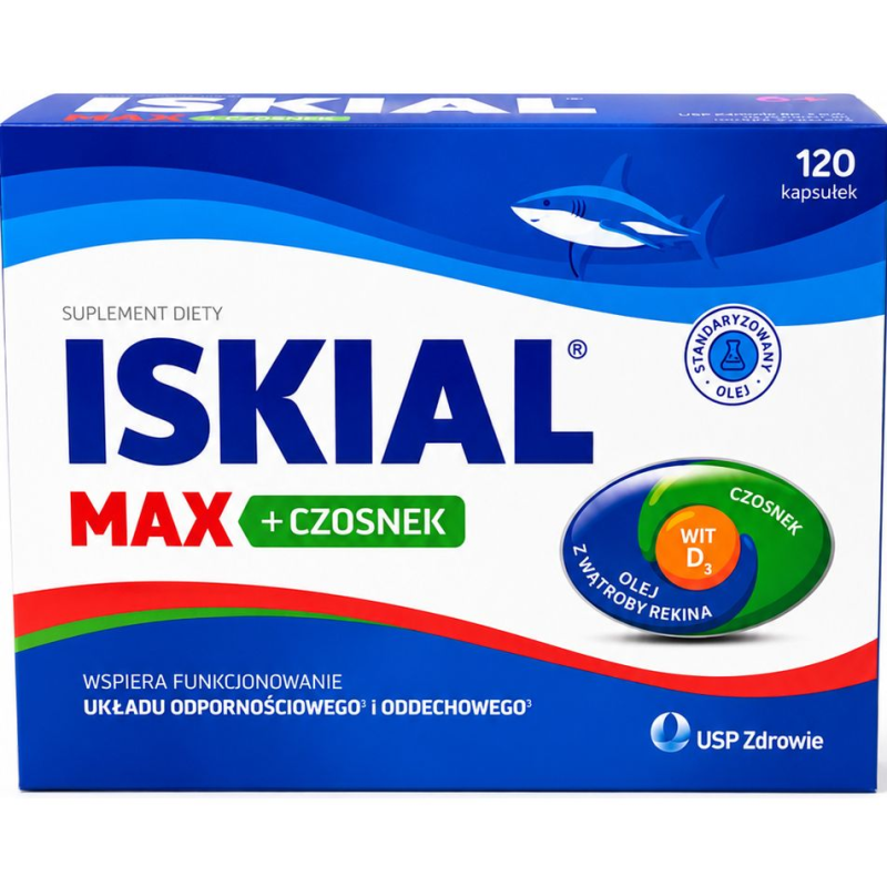 Iskial Max + Czosnek, 120 kapsułek  - Z olejem z wątroby rekina, witaminą D i czosnkiem dla dzieci powyżej 6. roku życia i dorosłych