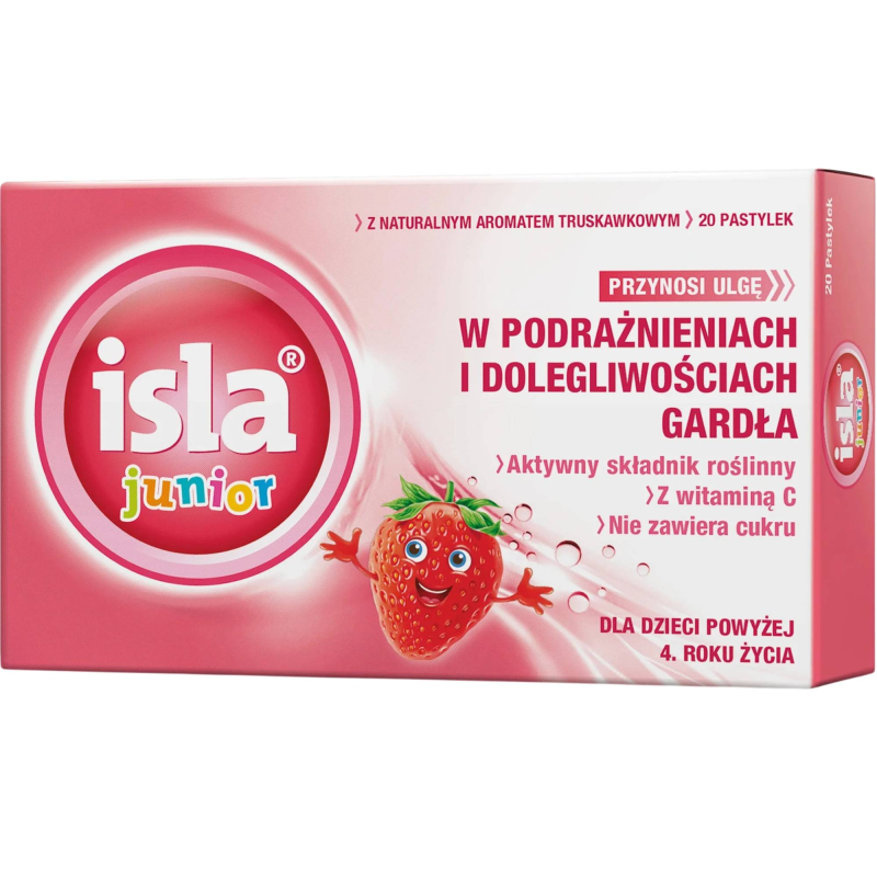 Isla Junior, 20 pastylek do ssania - Z wyciągiem z porostu islandzkiego, który łagodzi objawy chrypki i podrażnionego gardła