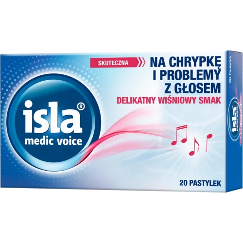 Isla Medic Voice, smak wiśniowy, 20 pastylek do ssania - Łagodzą ból gardła, chronią błonę śluzową jamy ustnej oraz gardła, działają nawilżająco