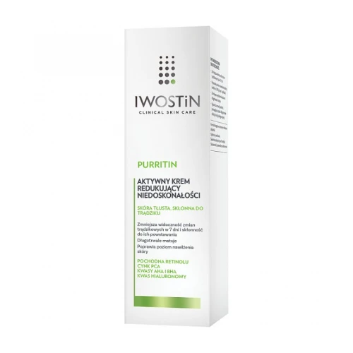 Iwostin Purritin Aktywny krem, 40 ml - Krem na trądzik, który widocznie zmniejsza niedoskonałości, jednocześnie ogranicza skłonność do ich powstawania
