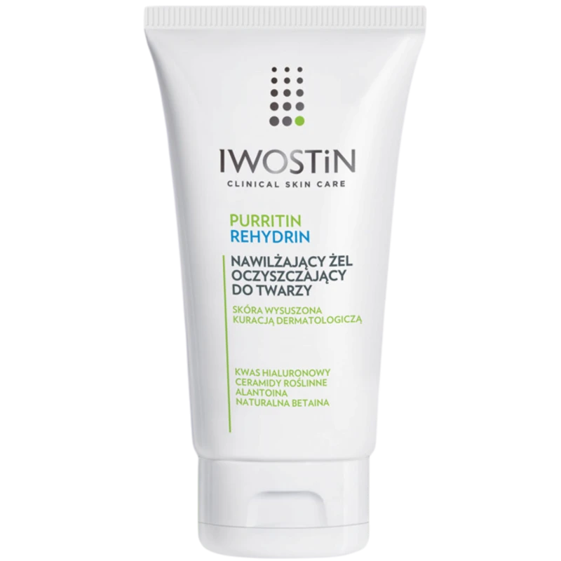 Iwostin Purritin Rehydrin nawilżający żel oczyszczający do twarzy, 150 ml - Do skóry suchej i przesuszonej po kuracji dermatologicznej, bez oleju sojowego