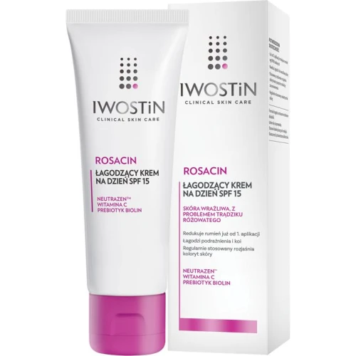 Iwostin Rosacin Łagodzący krem na dzień SPF 15, 40 ml  - Zmniejsza rumień, maskuje zaczerwienienia, do cery wrażliwej  z trądzikiem różowatym