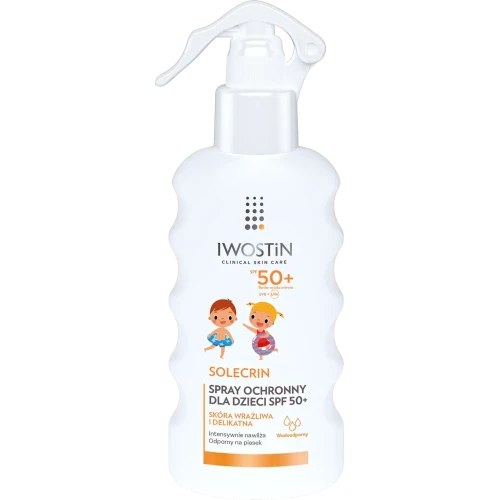 Iwostin Solecrin Spray ochronny dla dzieci SPF 50+, 175 ml - Wodoodporna i odporna formuła ochronna przed szkodliwym promieniowaniem UVA i UVB