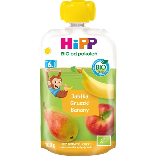 HiPP Mus Jabłka-Gruszki-Banany BIO, 100 g - Dla niemowląt po 6. miesiącu życia