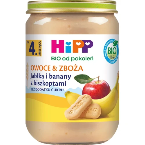 HiPP Jabłka i banany z biszkoptami BIO, 190 g - Dla niemowląt po 4. miesiącu życia