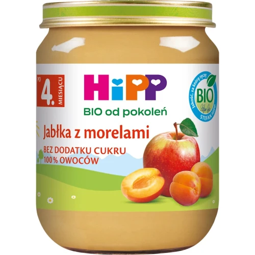 HiPP Jabłka z morelami BIO, 125 g - Dla niemowląt po 4. miesiącu życia