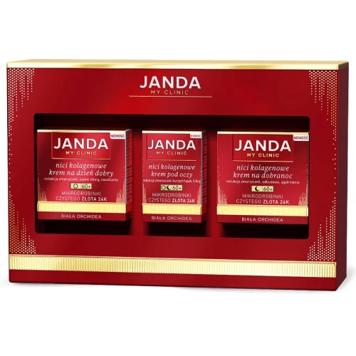 Janda My Clinic Nici Kolagentowe 70+ Zestaw - krem na dzień, 50 ml + krem na noc, 50ml + krem pod oczy, 15 ml - Zaawansowana regeneracja i odmłodzenie skóry