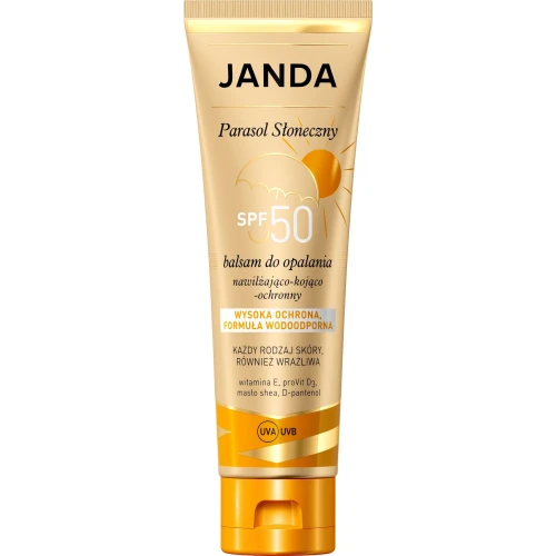 Janda Parasol Słoneczny Balsam do opalania nawilżająco-kojąco-ochronny SPF 50, 150 ml - Wodoodporna ochrona UVA/UVB i intensywne nawilżenie skóry