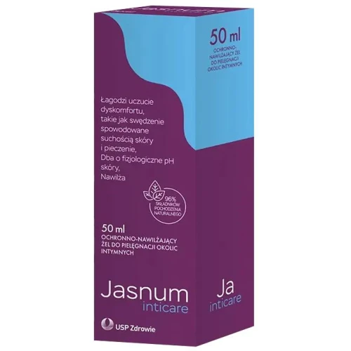 Jasnum Inticare, żel  ochronno- nawilżający do pielęgnacji okolic intymnych, 50 ml - Łagodzi uczucie swędzenie spowodowane suchością skóry i pieczenie