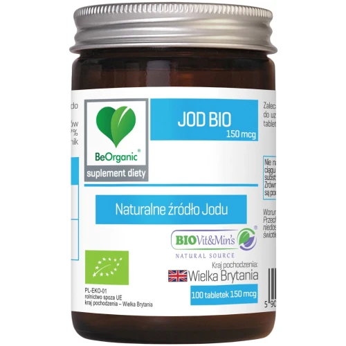 BeOrganic Jod BIO 150 mcg, 100 tabletek - Naturalny jod z alg brunatnych Ascophyllum nodosum