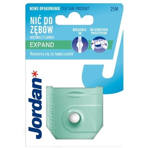 Jordan Expand Floss nić dentystyczna pęczniejąca, miętowa z fluorem, 25 m - Rozszerza się, delikatna dla wrażliwych dziąseł