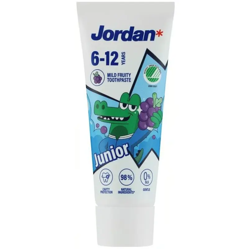 Jordan Junior dla dzieci 6-12 lat,  pasta do mycia zębów, 50 ml - Delikatna o owocowym smaku do zębów stałych