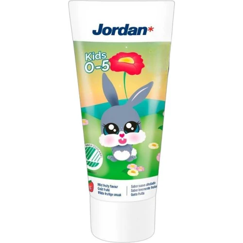 Jordan Kids 0-5 lat, smak owocowy, pasta do zębów dla dzieci, 50 ml - Z zalecanym poziomem fluoru i 0% SLS