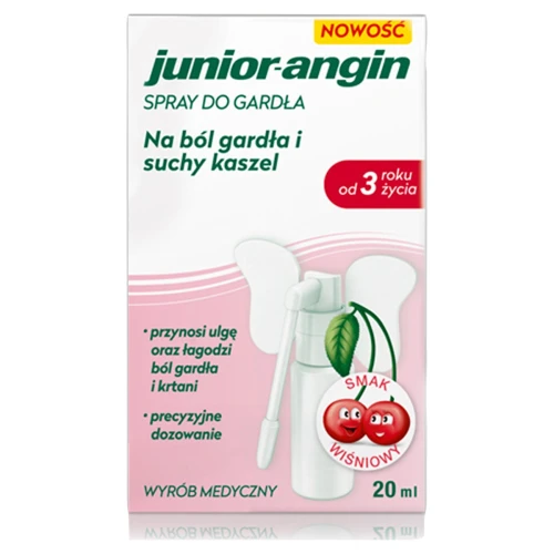 Junior angin spray do gardła, 20 ml - Receptura oparta na miodzie, łagodzi ból i drapanie w gardle