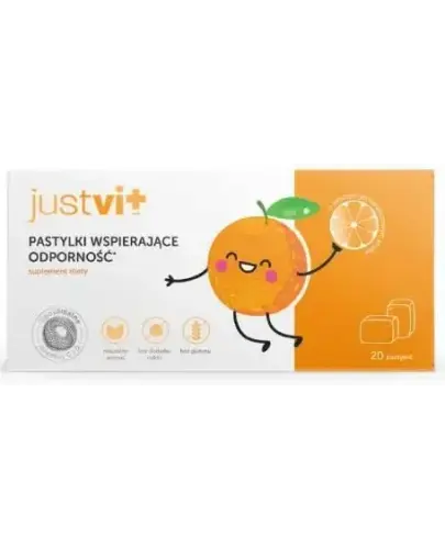 Justvit Pastylki wspierające odporność, 20 pastylek - Pomarańczowe pastylki z cynkiem i witaminami