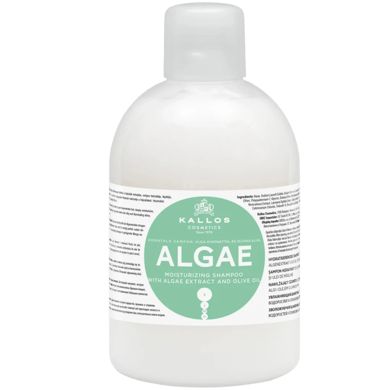 Kallos Kjmn Algae, nawilżający szampon do mycia włosów, 1000 ml - Z algami i oliwą z oliwek do włosów suchych i matowych