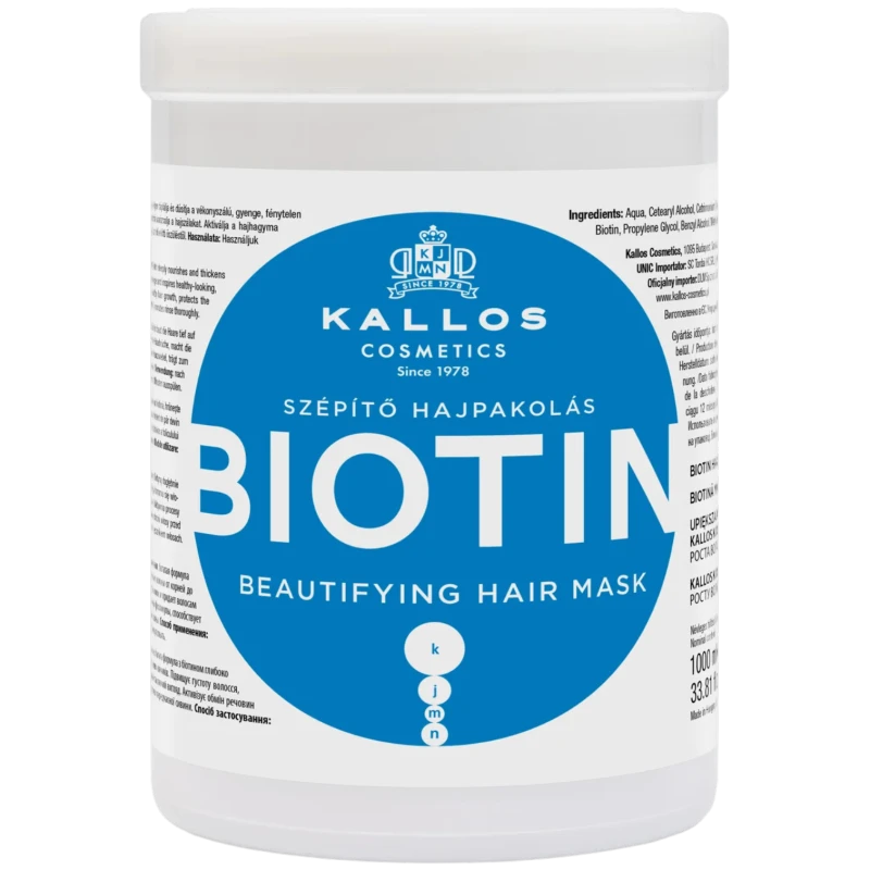 Kallos Kjmn Biotin, wzmacniająca maska do włosów, 1000 ml - Odżywcza maska z biotyną do pielęgnacji włosów matowych