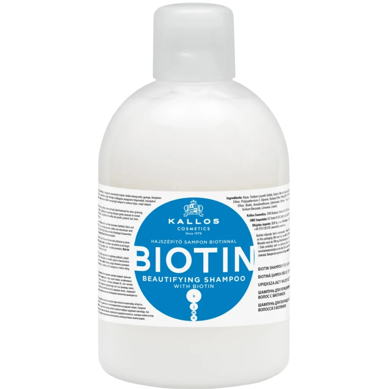 Kallos Kjmn Biotin, wzmacniający szampon do włosów, 1000 ml - Z biotyną do włosów cienkich i delikatnych