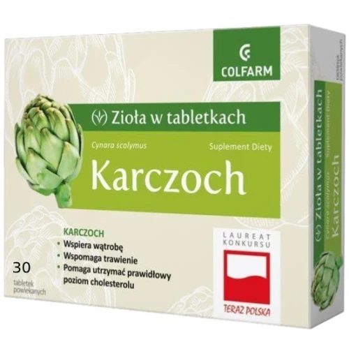 Colfarm Karczoch, 30 tabletek powlekanych - Z wyciągiem z karczocha, który wspomaga funkcjonowanie układu pokarmowego