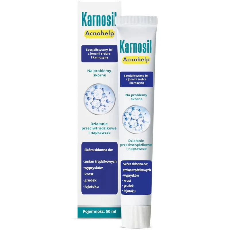 Karnosil Acnohelp Specjalistyczny żel z jonami srebra i karnozyną, 50 ml - Na trądzik, niedoskonałości skóry i nadmierne wydzielanie sebum