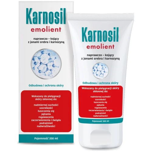 Karnosil Emolient z jonami srebra i karnozyną, 200 ml - Intensywnie nawilżający i kojący dermokosmetyk do skóry suchej, podrażnionej i szorstkiej