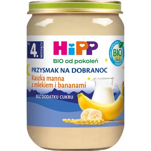 HiPP Kaszka manna z mlekiem i bananami BIO, 190 g - Dla niemowląt po 4. miesiącu życia